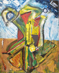 Balle au vent, 2023, huile et collage sur toile, 81x100