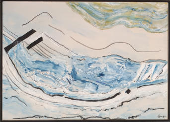 Remous, 2023, technique mixte et collage sur carton, 50x70