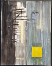 Carré jaune, 2020, technique mixte et collage sur carton, 65x50