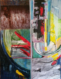 Composition, huile et collage sur toile, 89X116