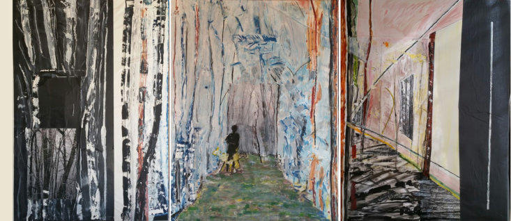 La forêt, 2018, Triptyque, huile et collage sur toile, 3 fois 115X152